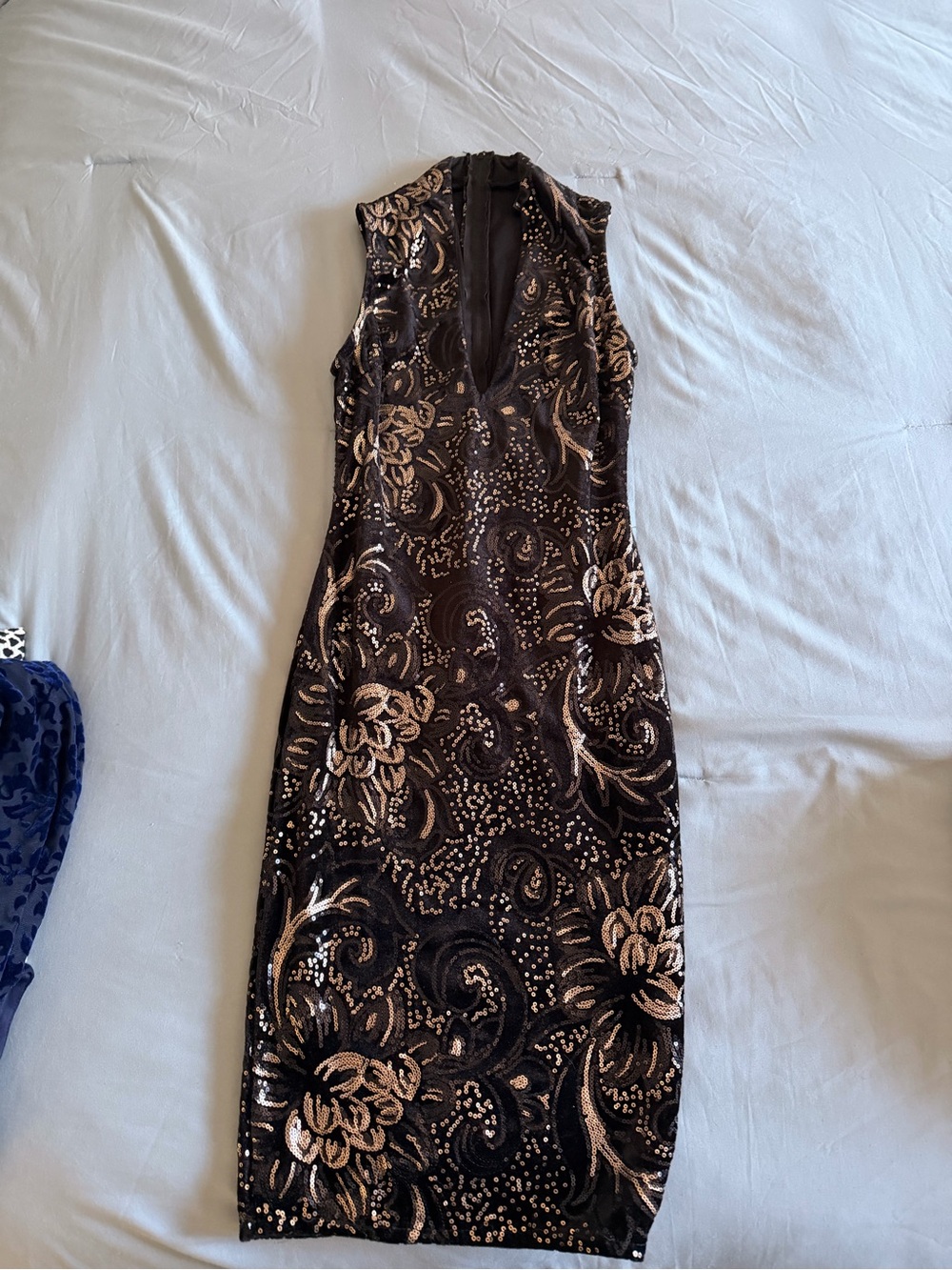 Windsor Black Midi Dress with Rose-Gold Floral Sequin Embroidery